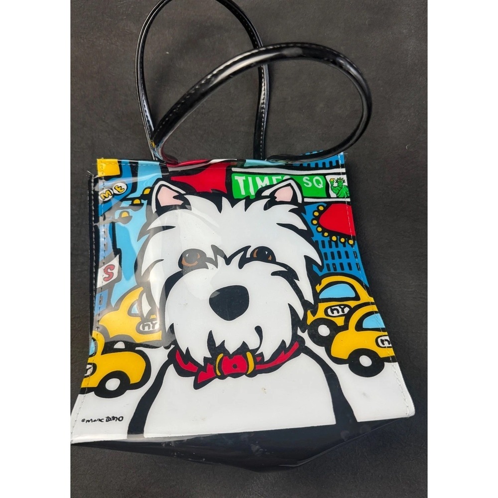 Marc Tetro Westie Dog NYC Tote Bag Small Multicolor PVC Times Square Taxis Dog
